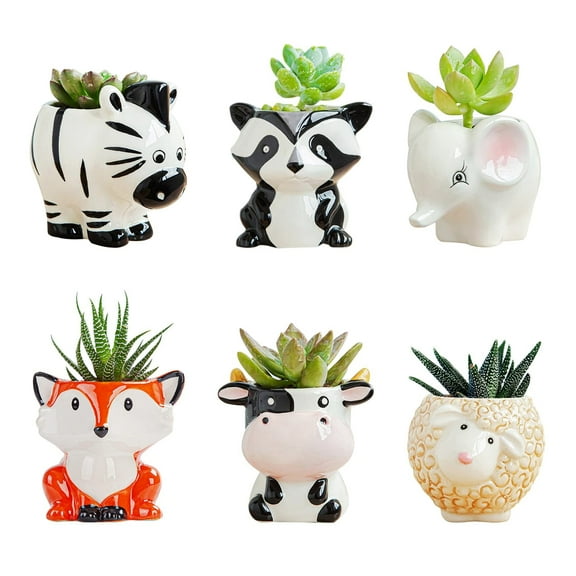 Cute Animal Ceramics Planter Small Succulent Pot Cartoon Shaped Plant Pot for Mini Plants Flower Cactus, Smooth Shiny Ceramic - Plants Not Included (Cow)