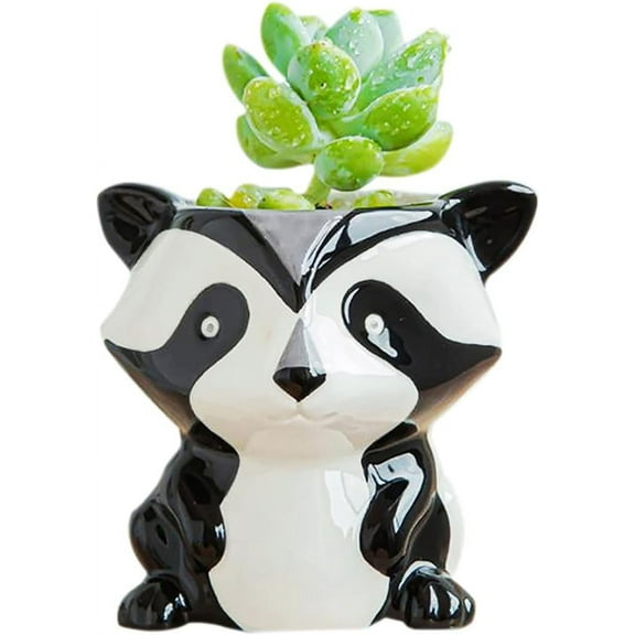 Cute Animal Ceramics Planter Small Succulent Pot Cartoon Shaped Plant Pot for Mini Plants Flower Cactus, Smooth Shiny Ceramic - Plants Not Included (Panda)