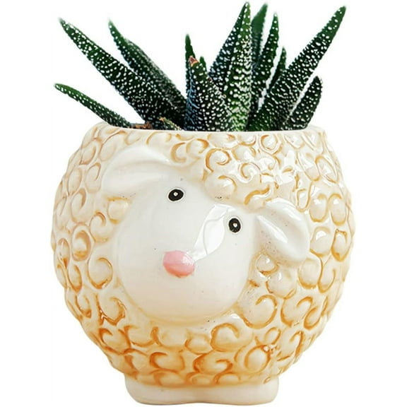 Cute Animal Ceramics Planter Small Succulent Pot, Small Cartoon Animal Plant Pot for Mini Plants Flower Cactus, Smooth Shiny Ceramic - Plants Not Included