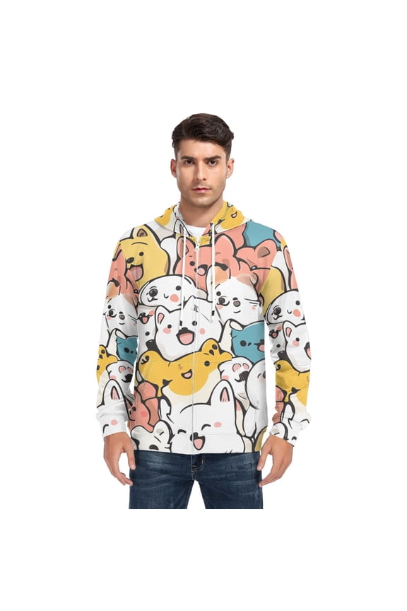 Cute Animal Chart Men’s Hoodies Sweatshirt with Full Zip Pockets Fleece Jackets
