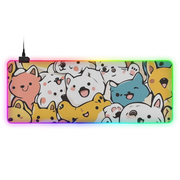 Cute Animal Chart RGB Gaming Mouse Pad Large Keyboard Mat Rubber Base 13 Light Modes