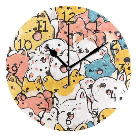 Cute Animal Chart Round Wall Clock Silent Battery Operated Home Decor for Living Room Bedroom