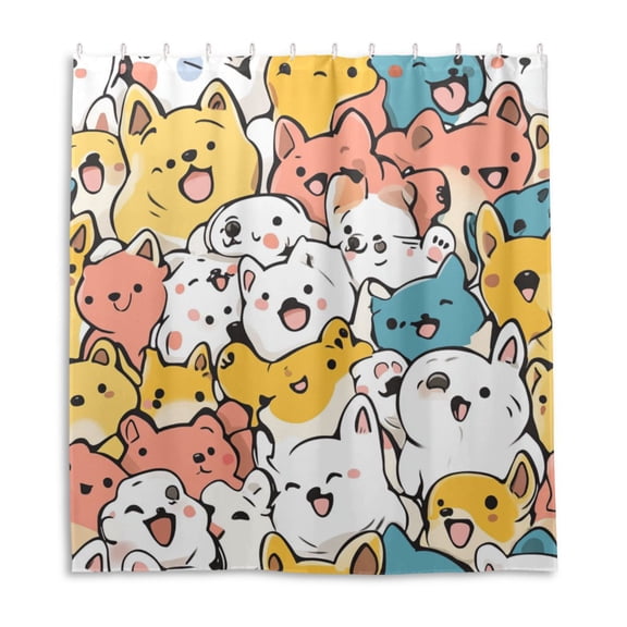 Cute Animal Chart Shower Curtain Liner 66x72 Inch Waterproof Shower Curtains Decorative Bathroom with 12 Pack Hooks