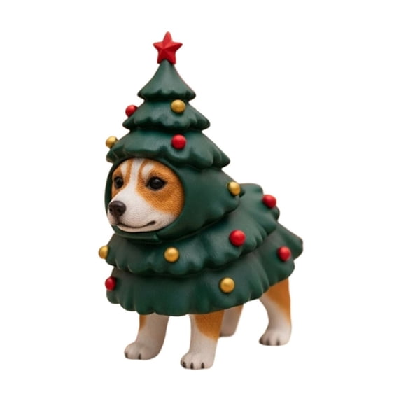 Cute Animal Christmas Tree Figurine – Resin Mini Statue with Festive Costume for Holiday Home Décor, Table Display, Stocking Stuffers or Christmas Gift