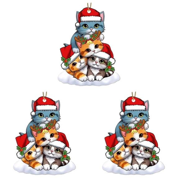 Cute Animal Christmas Tree Ornaments, Flat Acrylic Hanging Pendants with Santa Hat and Gift Box, Festive Winter Holiday Decor, Funny Hanging Charms, Xmas Decoration Gift for Family and Animal Lovers