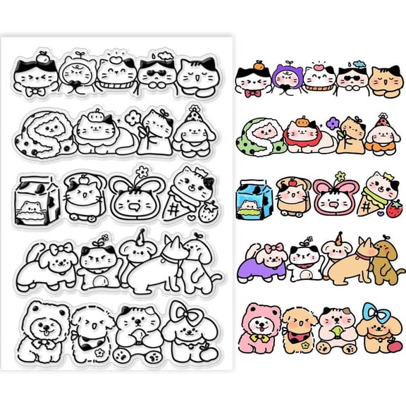 Cute Animal Clear Stamps Cats & Dogs Silicone Rubber Stamps 6.2x4.3 Inch White PVC Rectangular Making DIY