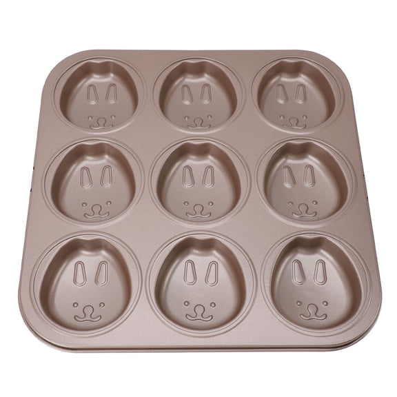 Cute Animal Cupcake Pan 9 Cups Nonstick Baking Pan Durable Carbon Steel Bunny Shape Muffin Tin 10.6 inches / 27 cm