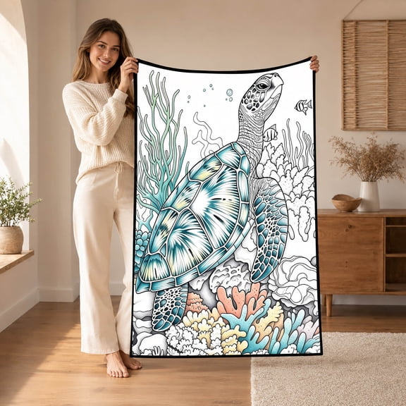 Cute Animal DIY Coloring Blanket 27.56 x 39.37in Washable Velvet Doodle Mat for Adults Stress Relief Home Decor Comfortable Throw with Markers (D)