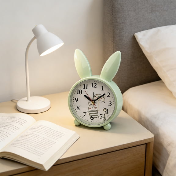 Cute Animal Dog/Cat Alarm Clock Small Alarm Clock Bedroom Alarm Clock Student Alarm Clock (A- White Rabbit)