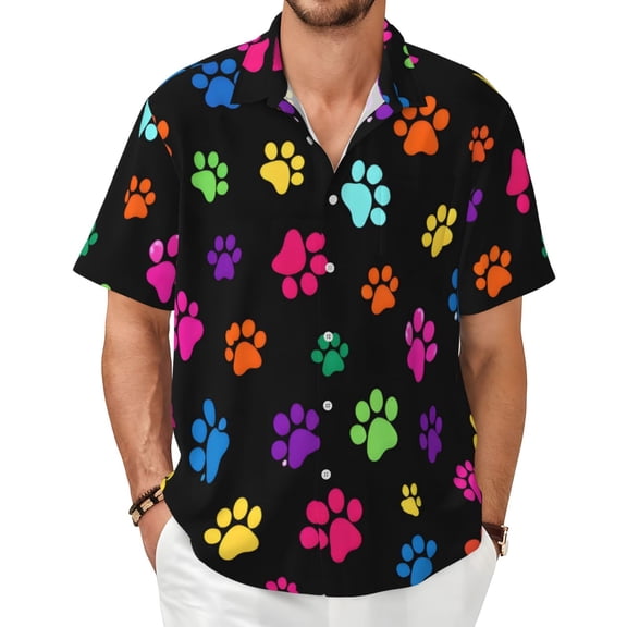 Cute Animal Dog Paw Pet Lover Men's Shirts Short-Sleeved with All-Over Prints Button-Up Shirts