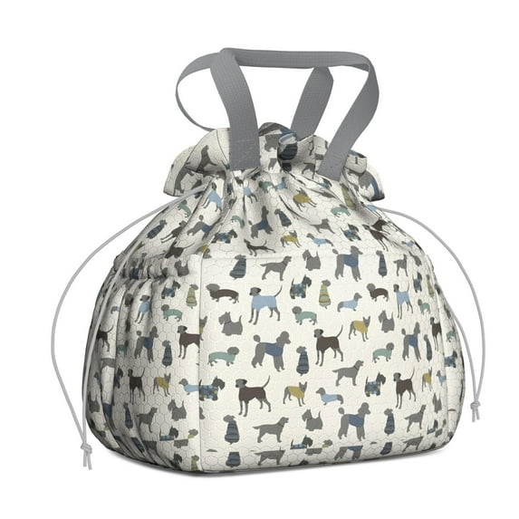 Cute Animal Dogs Drawstring Lunch Bag Women - Drawstring Lunch Bag Insulated for Work Office - Stain-Resistant Large Lunchbags for Women with Multi-Pockets