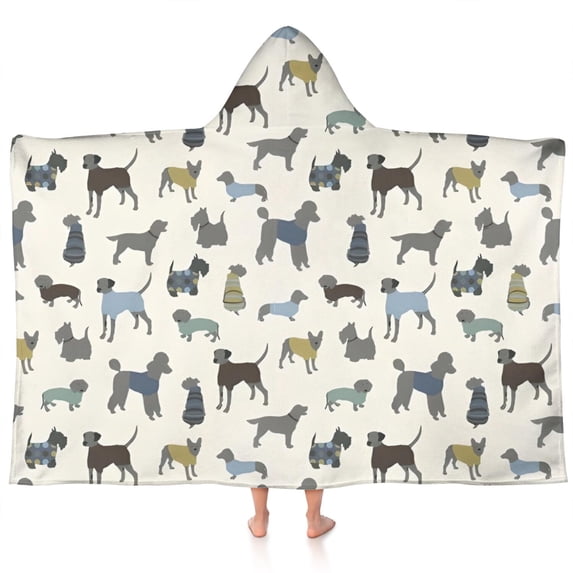 Cute Animal Dogs Hooded Bath Towel,60"x35" for Ages 3 To 12 Kids, Quick Dry Lightweight Soft Microfiber Hood Beach Towel Cover Up for Kids