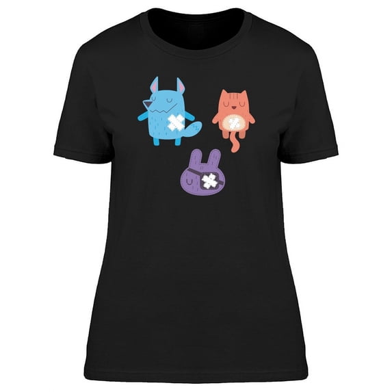 Cute Animal Doodles Cartoon T-Shirt Women -Image by Shutterstock, Female Medium
