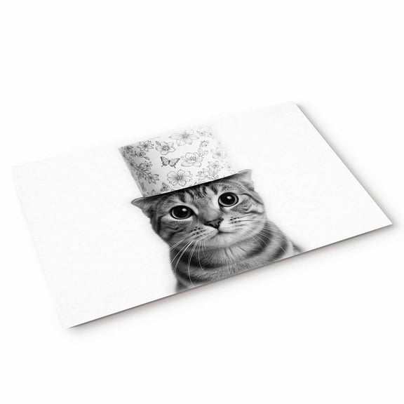 Cute Animal Door Mat Vintage Funny Black White Cute Cat with Toilet Paper on Head Non Slip Absorbent Entrance Mat Washable Low Profile Indoor Doormat for Front Door Entryway Entry 16"x24"