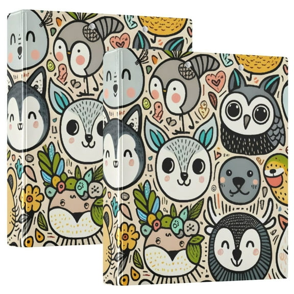 Cute Animal Faces 3 Ring Hardcover Binders 1.5" Round Rings for Letter-Size Folder Paper Organizer Pockets for Office Student Recipe 1 Pack