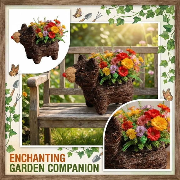 Cute Animal Flower Basket Gift - Garden & Patio Decor, Handmade Planter for Succulents, Outdoor Yard Ornament (Bear)