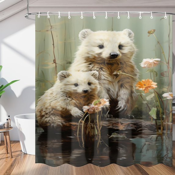 Cute Animal Flowers Shower Curtain Fabric Shower Curtain Set with 12 Hooks Waterproof 72 * 72 Inches for Bathroom Beach Caravan Hotel