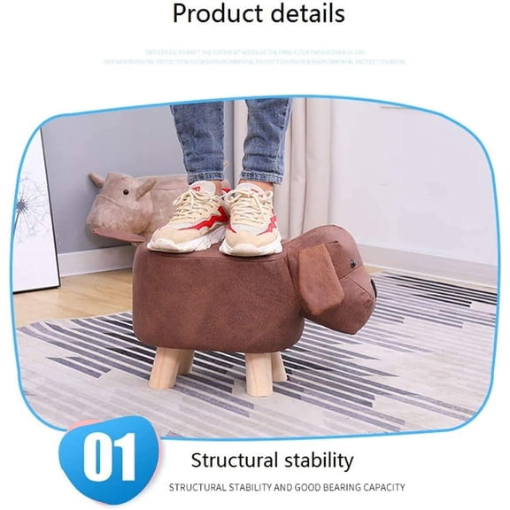 Cute Animal Footstool Ottoman with Storage Soft Padded Cushion Non-Slip Feet for Kids Adults Bedroom Living Room White Elephant