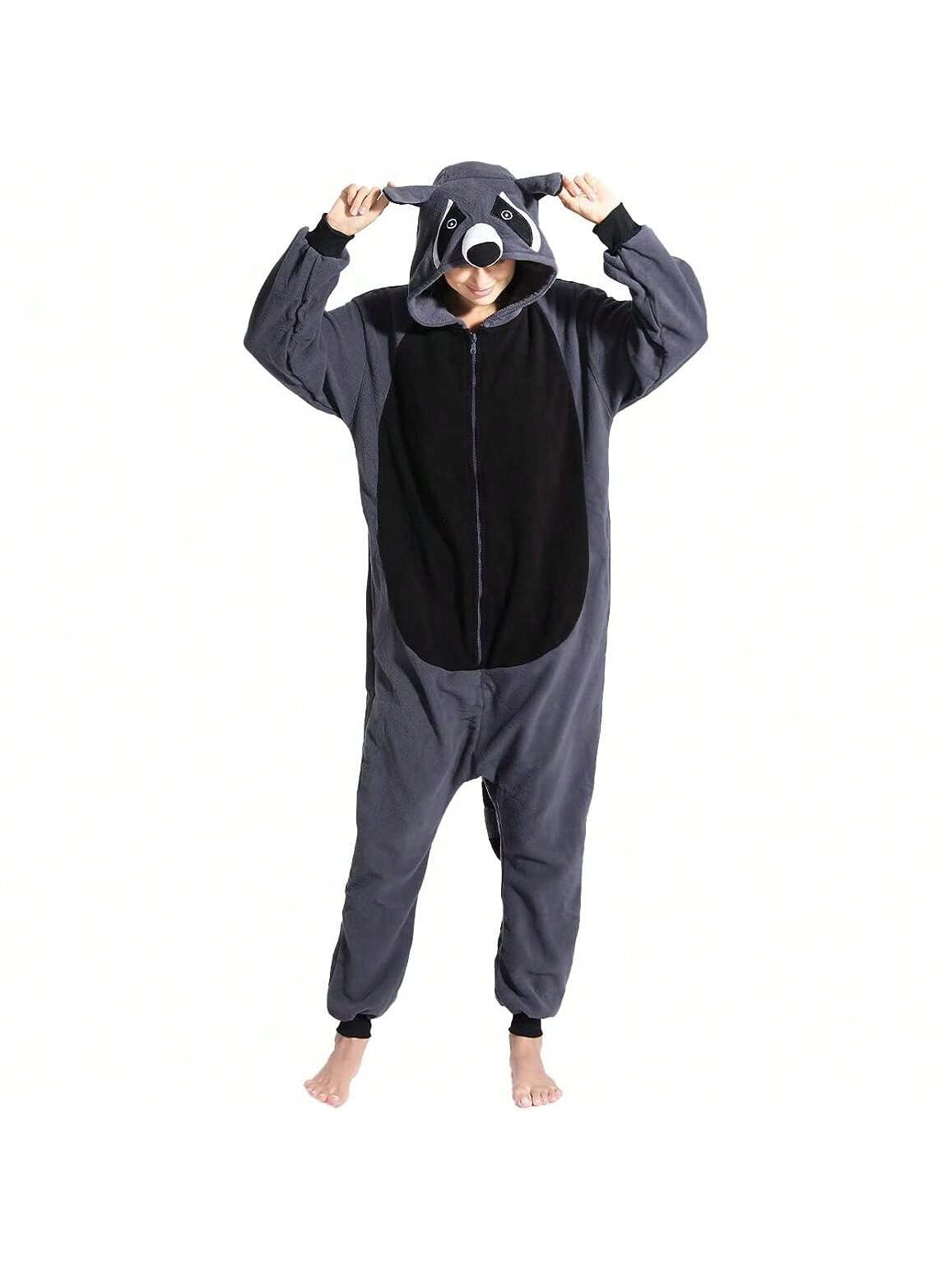 Cute Animal Gray Raccoon Cartoon One-Piece Pajamas Home Clothes ...