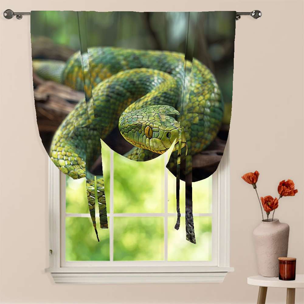 Snake Window Display Cute Animal Green Snake Window Curtain for Living Room Roman Curtain ...