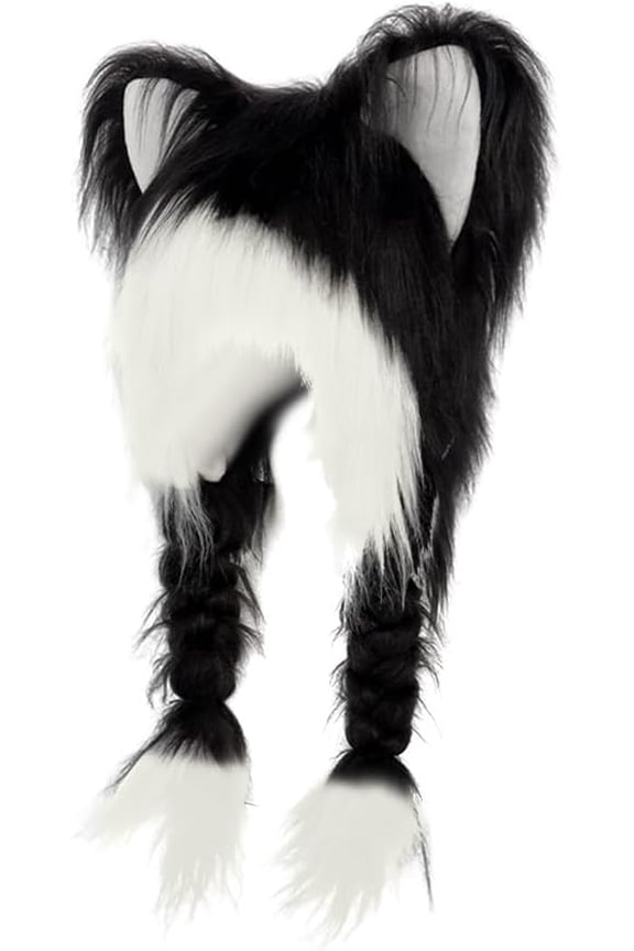 Cute Animal Horns Ears Winter Hat, Handmade Fursuit Fur Cat, Furry Cuteness Fur Cat Ears Hat for Cosplay, Winter Warmth, and Themed Costume Parties