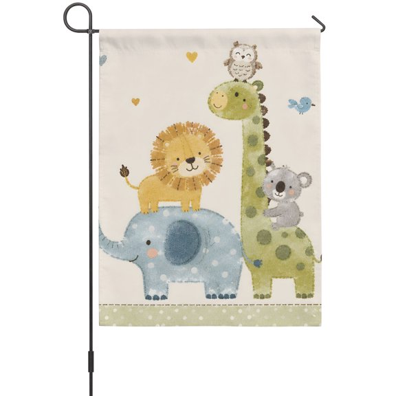 Cute Animal House Flags For Outdoor, Elephant Giraffe Lion Owl Cartoon Small Double Side Yard Flags Weather Proof House Decor for Lawn Outside Holiday 28 x 40 Inches
