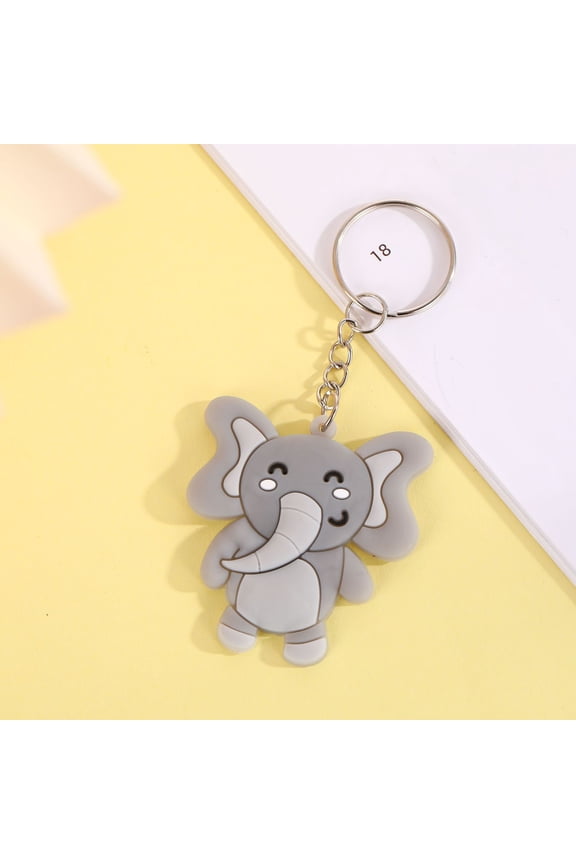 Animal Keychains Soft PVC Rubber Cartoon Keyrings Panda Elephant Cow Bear Lion Penguin Ladybug Bag Charm Accessories
