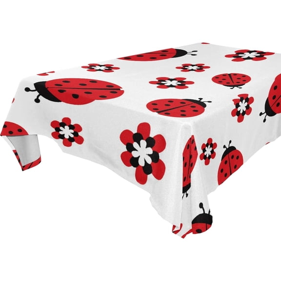 Cute Animal Ladybug Flower Rectangle Tablecloth 60x84 inch, Wrinkle Resistant Polyester Table Cover Stain Proof Decorative Fabric Table Cloth for Kitchen Dinning Party Camping