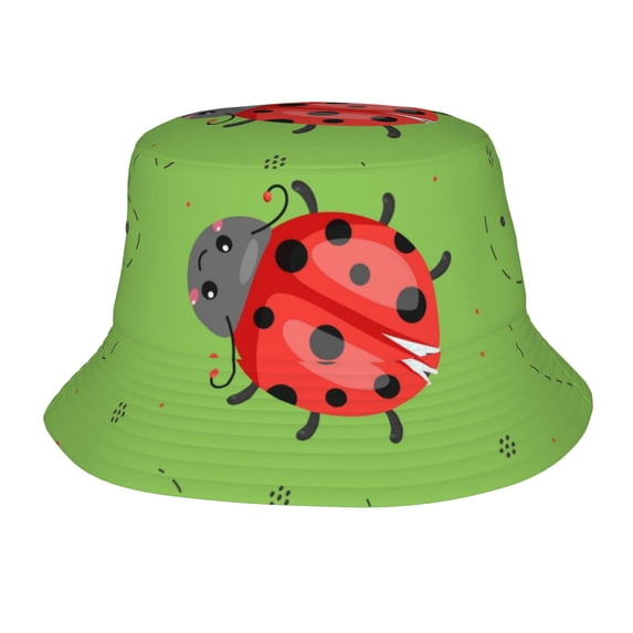 Cute Animal Ladybugs Pattern Bucket Hat Foldable Fisherman Outdoor Summer Camping Travel Hiking Caps for Men Women
