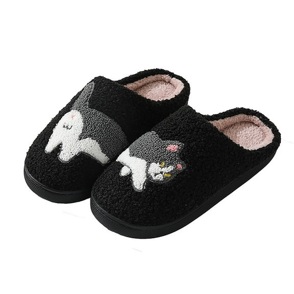 Cute Animal Matching Slippers for Women Comfy Fuzzy Warm Memory Foam Indoor Bedroom Slip on House Shoes