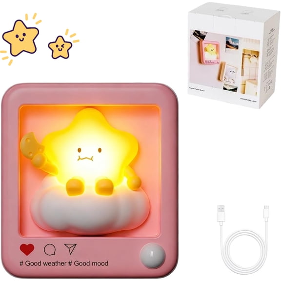 Cute Animal Night Light, Smart Sensor Magnetic Rechargeable LED Lights for Wall & Desktop,2-Mode Motion Activated Nightlight for Bathroom,Hallway, Stairs,Toilet,Bedroom,Kids Room,Nursery (2PCS Star)