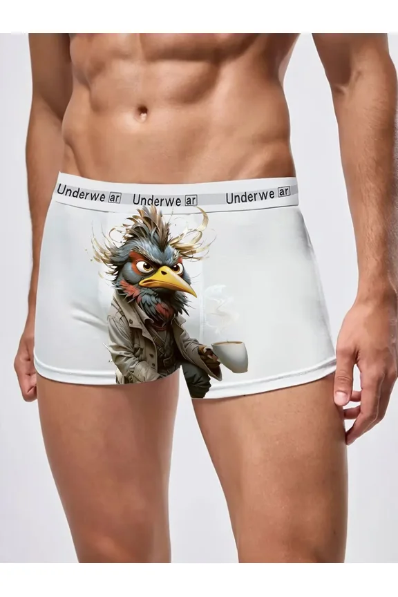 Cute Animal Pattern Men's White Boxers Soft Underpants Comfortable for Everyday Use