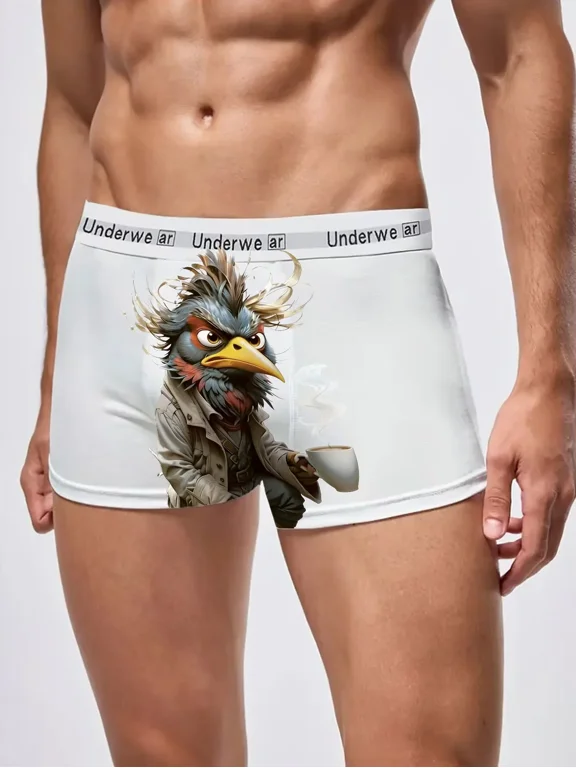 Cute Animal Pattern Men's White Boxers Soft Underpants Comfortable for Everyday Use