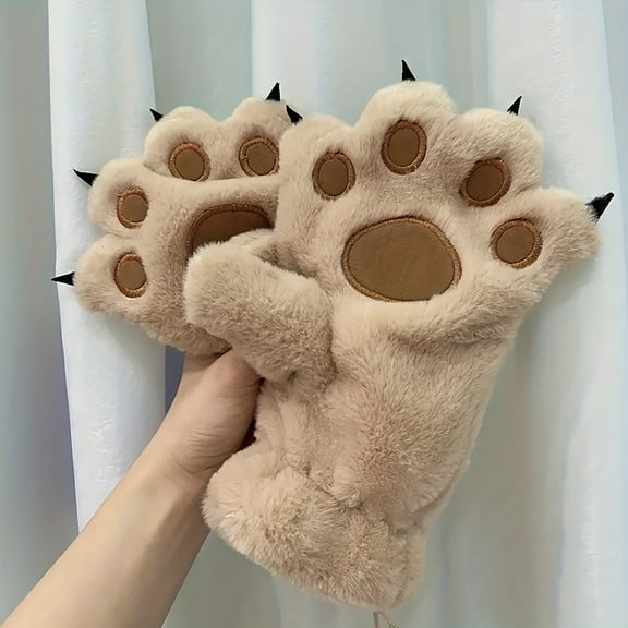 Cute Animal Paw Full-finger Gloves, Bear Claw Style Warm Mittens for Cold Weather, Cozy Winter Hand Protection Accessories