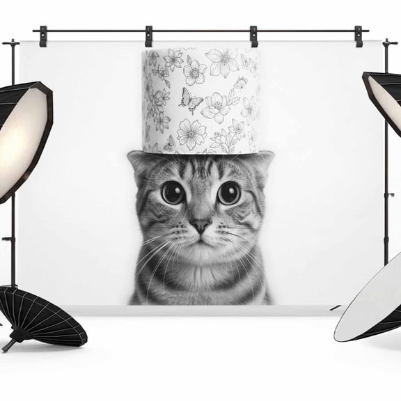 Cute Animal Photography Backdrop 7x5FT, Vintage Funny Black White Cute Cat with Toilet Paper on Head Photo Backdrops, Background for Photography Studio, Back Drop for Photoshoot