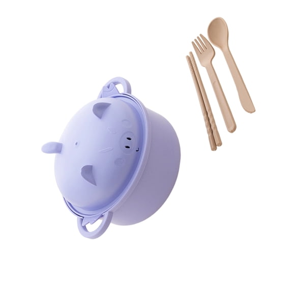 Cute Animal Pig Design Bowl Set Includes Handle Utensils Microwave Safe