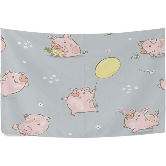 Cute Animal Pig Tapestry Wall Hanging Tapestries Happy Colorful Hippie Psychedelic Art Polyester Carpet Wall Decorative for Living Room Bedroom 90x60inch