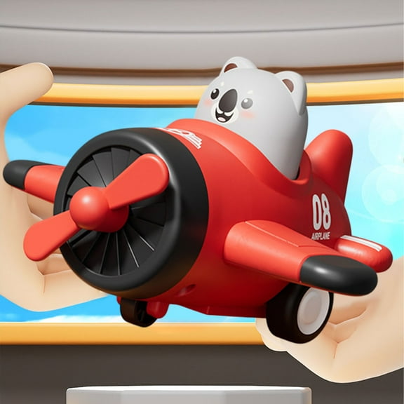 Cute Animal Plane Press & Go Toy Car, Interactive Push-Pull Mechanical Learning Toy with Rotating Propellers, Durable Plastic Small Plane Toy Puzzle Toy for Ages 3+