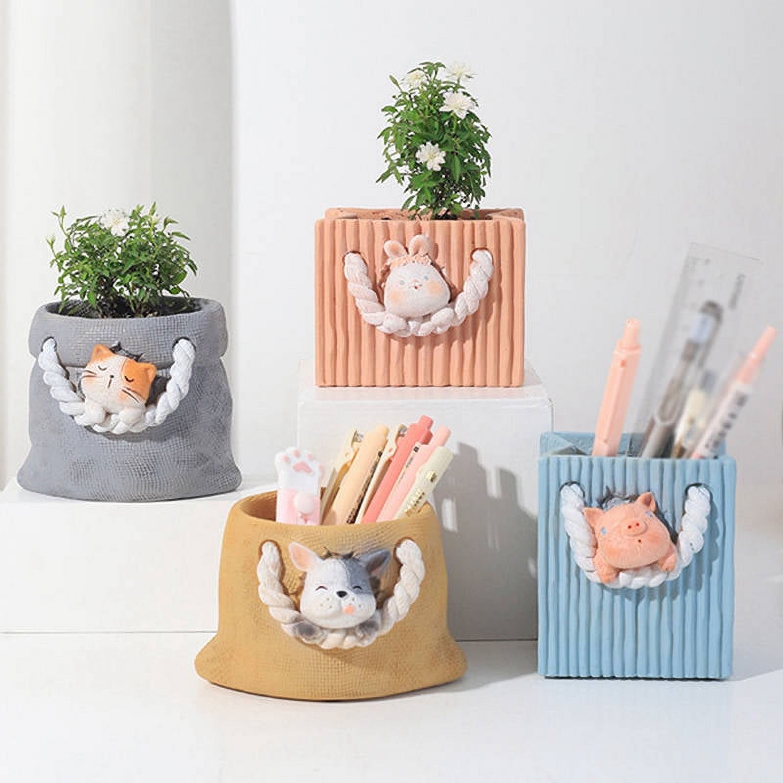 Cute Animal Plant Pots,Resin Flower Pots Outdoor Garden Planters with Drain Holes 4 inch Indoor Small Plant Pots for Family Woman Wife Mother Gift - image 1 of 6