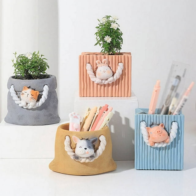 Cute Animal Plant Pots,Resin Flower Pots Outdoor Garden Planters with Drain Holes 4 inch Indoor Small Plant Pots for Family Woman Wife Mother Gift