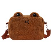 Cute Animal Plush Purse for Women kawaii Frog Purse for Girls Shoulder Handbag Crossbody Purse Messenger Bag,Brown
