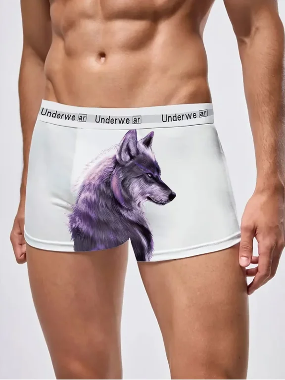 Cute Animal Print Men's Boxers White Stretch Underwear Regular Fit for All Day Comfort