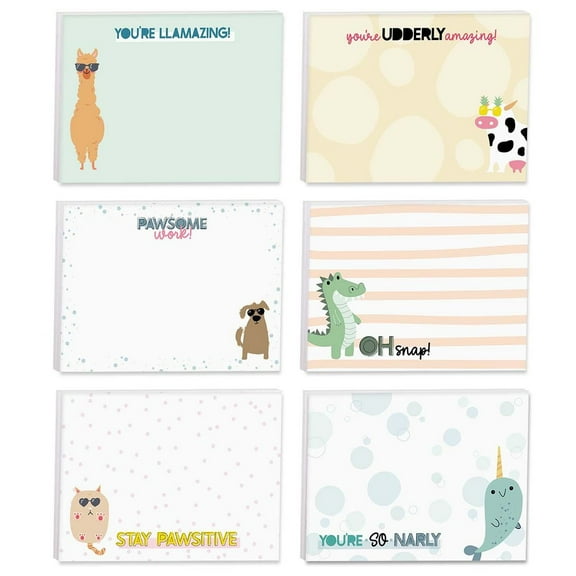 Cute Animal Pun Sticky Note Pads / 4" x 3" Clever Sticky Notes / Set Of 6 Pads / 50 Sheets Per Pad / Trendy Gift Idea / Made In The USA