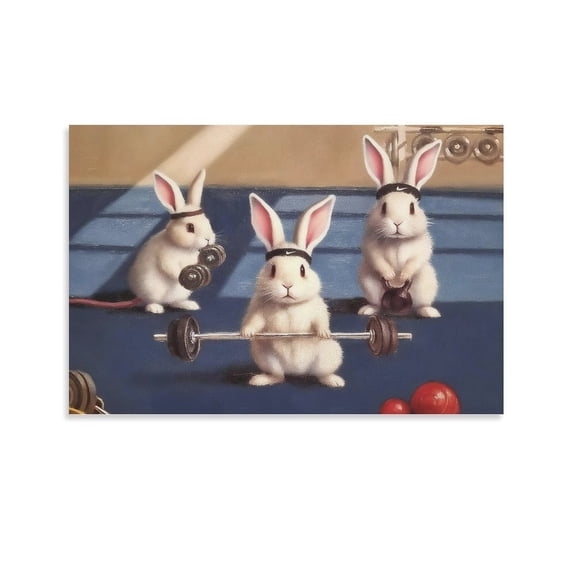Cute Animal Rabbits Workout Wall Art Wall Art Poster Scroll Canvas Painting Picture Living Room Decor Home 20x30inch(50x75cm)