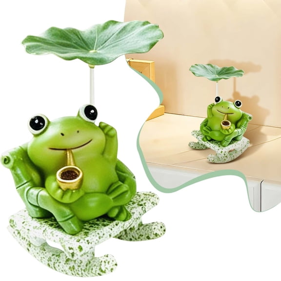 Cute Animal Rocking Chair Resin Figurines, Cute Office Decor Figurines, Frog Mini Rocker Statue, Funky Home Decor Statue, Vivid Lotus Leaf Umbrella Desktop Ornament 1Pcs