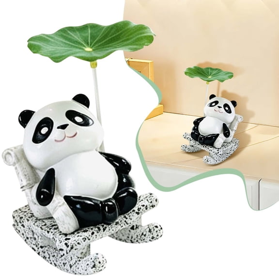 Cute Animal Rocking Chair Resin Figurines, Cute Office Decor Figurines, Panda Mini Rocker Statue, Funky Home Decor Statue, Vivid Lotus Leaf Umbrella Desktop Ornament 1Pcs