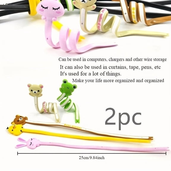 Cute Animal-Shaped Cable Organizer Set - Bear Bunny Cat Cord Wraps for Data Charging Computer Headphone Wires Desk Travel