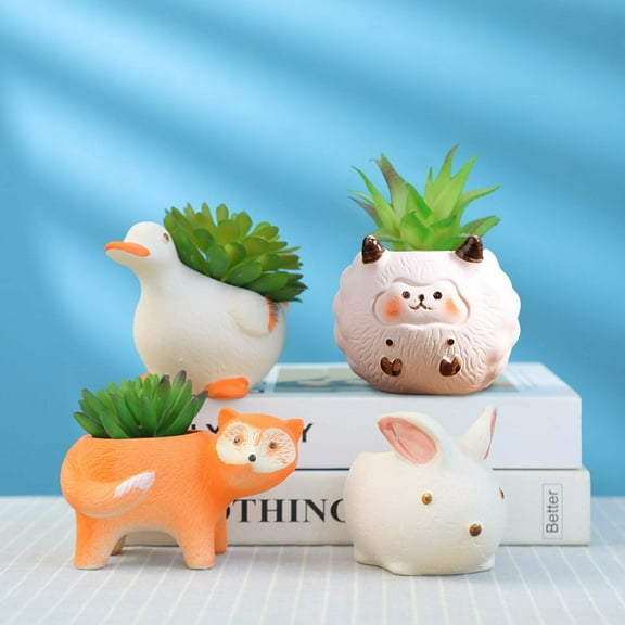 Cute Animal-Shaped Ceramic Succulent Planter - 2.5" Small Desktop Flowerpot with Drainage Hole, Perfect for Cactus, Indoor/Outdoor Plants, Unique Gift for Home, Office, and Plant Lovers