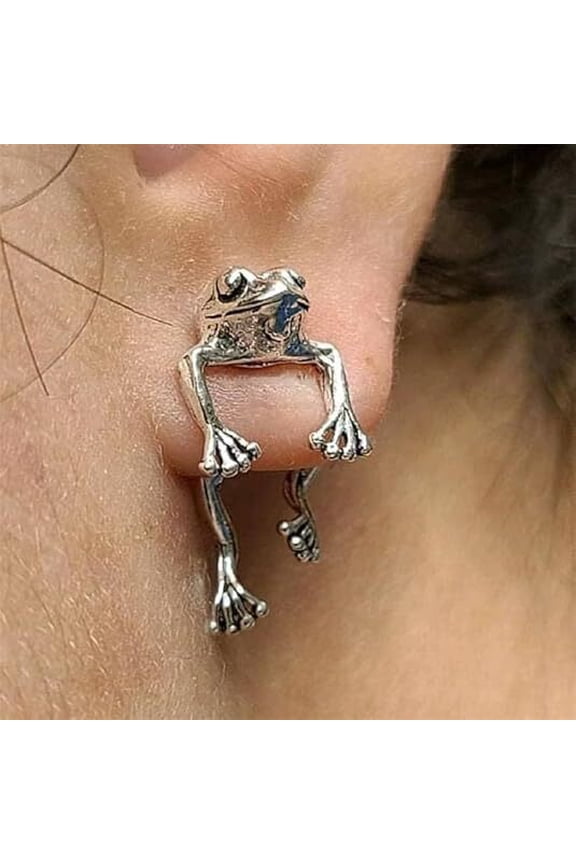 1 Pair Hypoallergenic Vintage Inspired Cute Animal Silver Frog Earrings for Women Perfect Birthday Christmas Gift