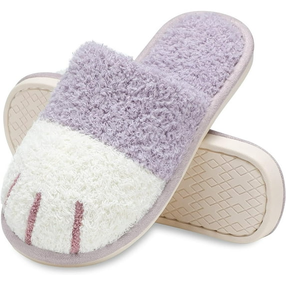 Cute Animal Slippers for Women, Soft Plush Cat Paw House Slippers with Cozy Memory Foam Slip-on Indoor Outdoor Slippers Creative Gifts for Women Men
